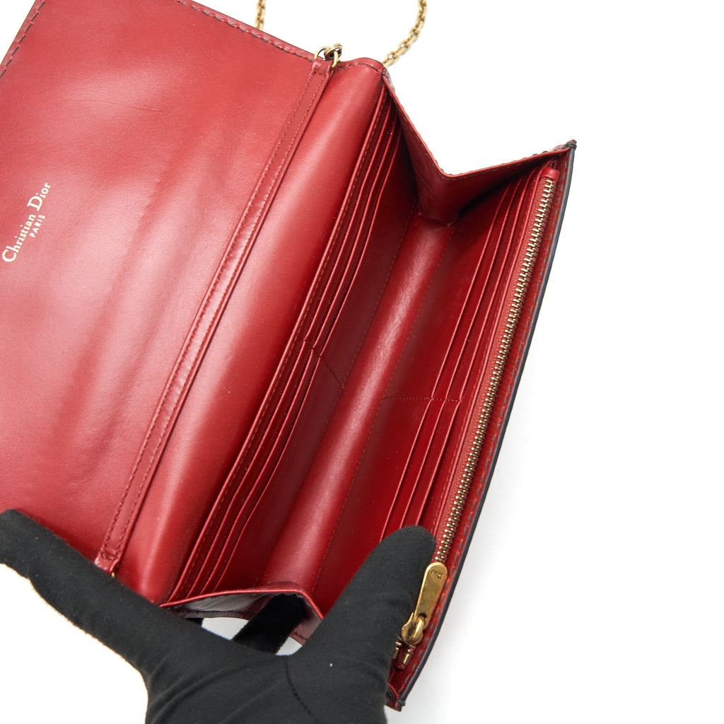 DIOR J'ADIOR SMALL LONG WALLET ON CHAIN RED WITH GHW
