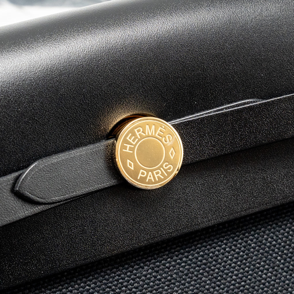 HERMES HERBAG MINI CANVAS/HUNTER LEATHER BLACK GHW