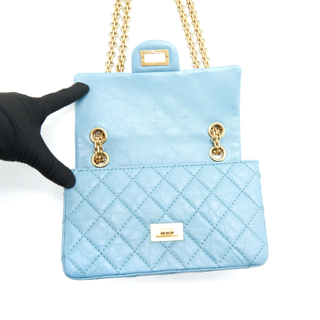 CHANEL MINI 2.55 REISSUE FLAP BAG LIGHT BLUE CALFSKIN GHW