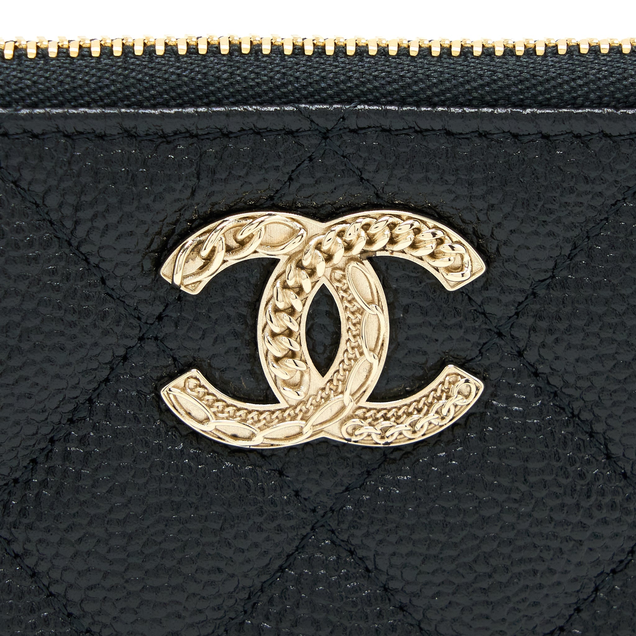 CHANEL ZIPPY SMALL POUCH DETAILED LOGO CAVIAR BLACK LGHW
