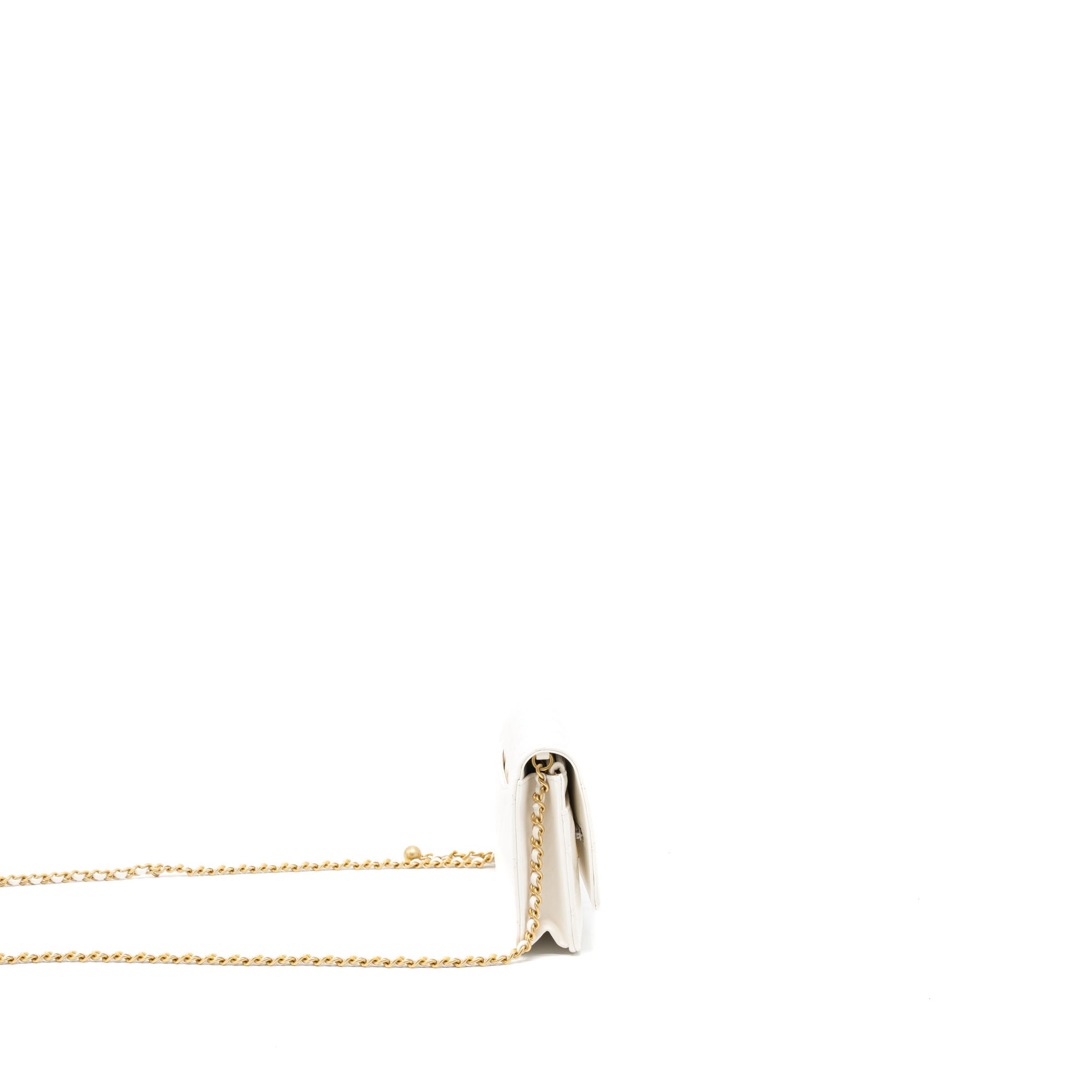 CHANEL PEARL CRUSH WALLET ON CHAIN LAMBSKIN WHITE GHW (MICROCHIP)