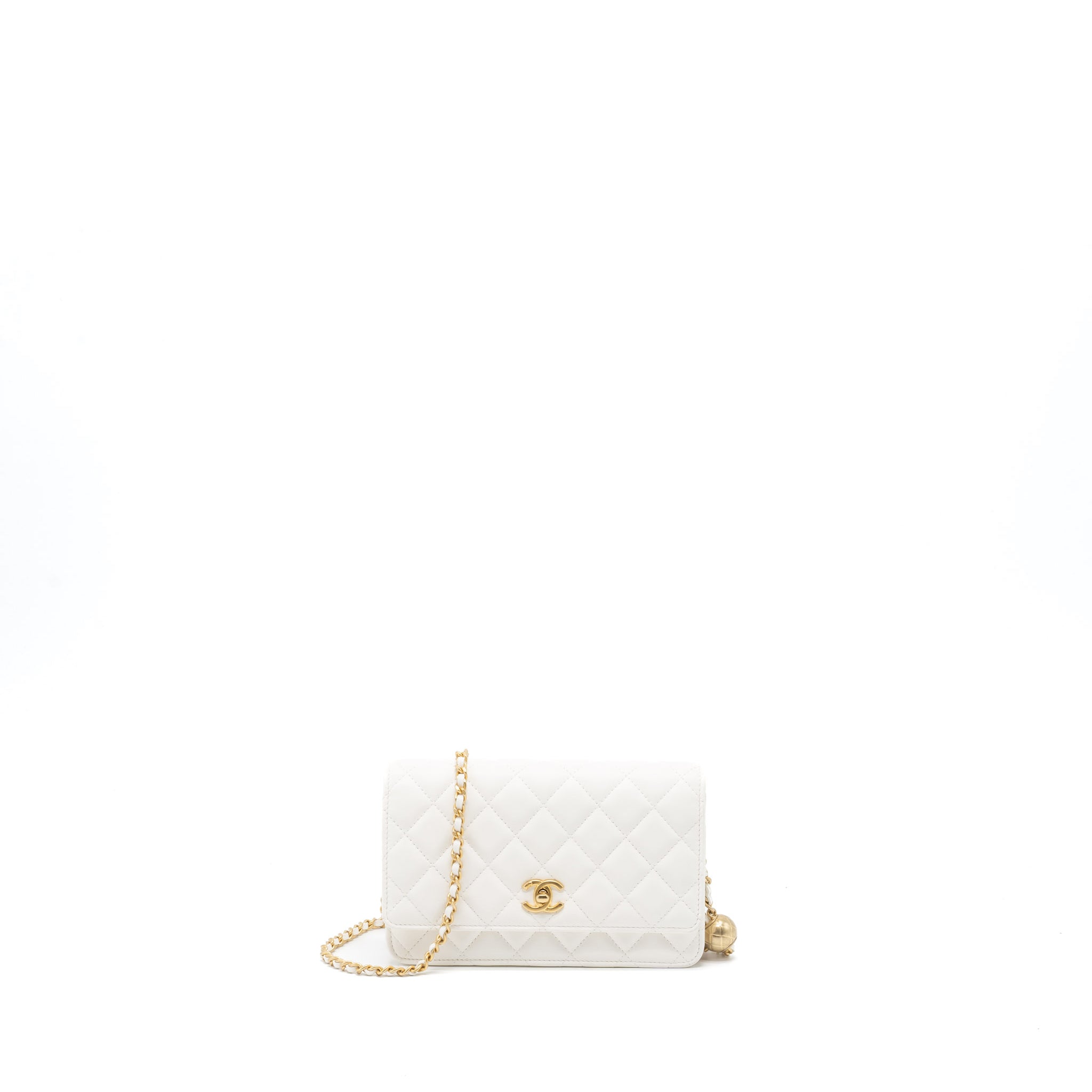 CHANEL PEARL CRUSH WALLET ON CHAIN LAMBSKIN WHITE GHW (MICROCHIP)
