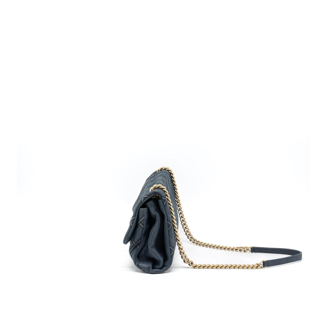 CHANEL QUILTED FLAP BAG CALFSKIN IRIDESCENT DARK BLUE BRUSHED GHW