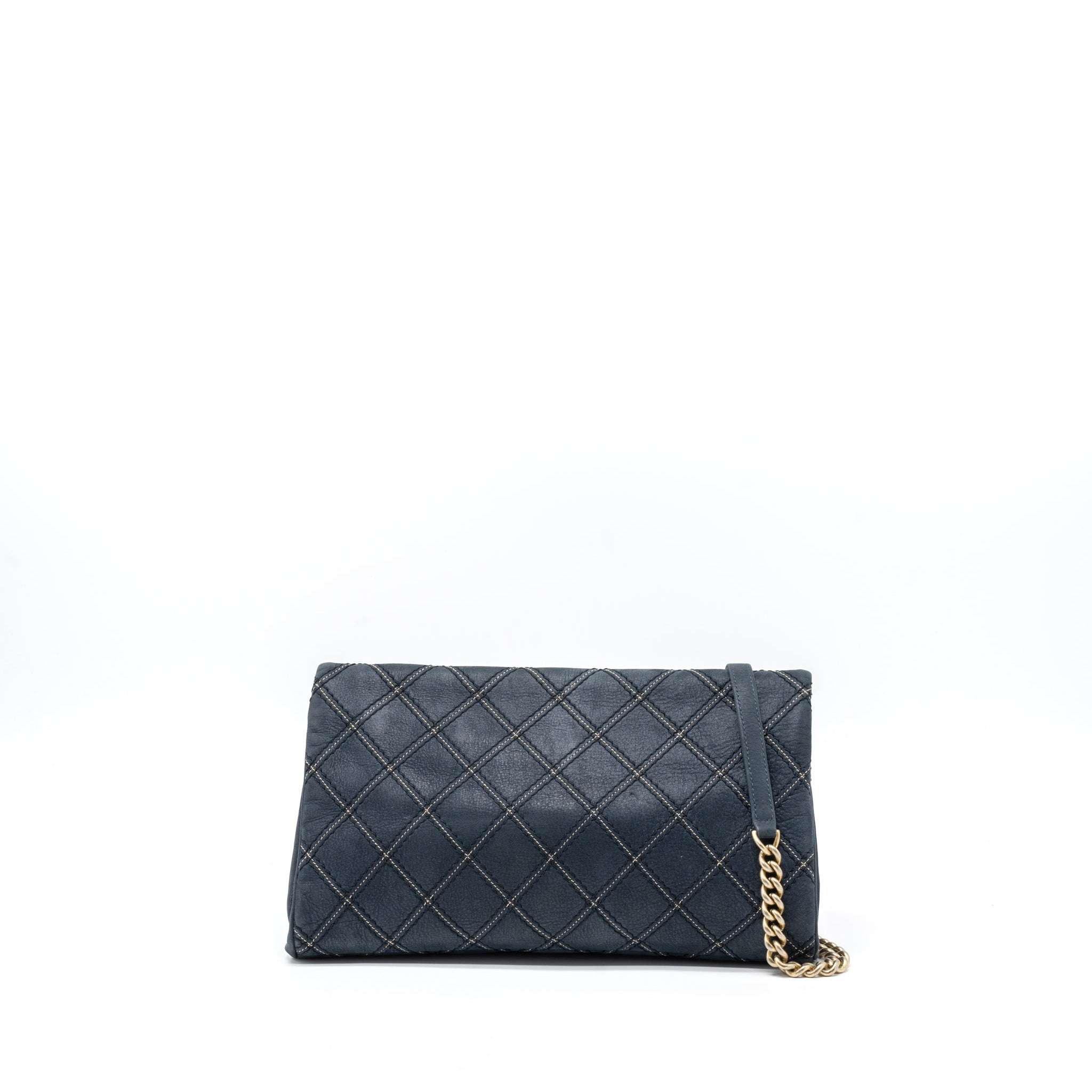 CHANEL QUILTED FLAP BAG CALFSKIN IRIDESCENT DARK BLUE BRUSHED GHW