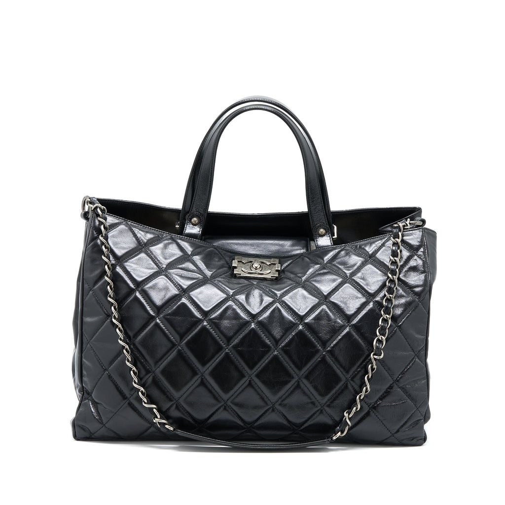 CHANEL LARGE TOTE BAG CALFSKIN BLACK RUTHENIUM HARDWARE