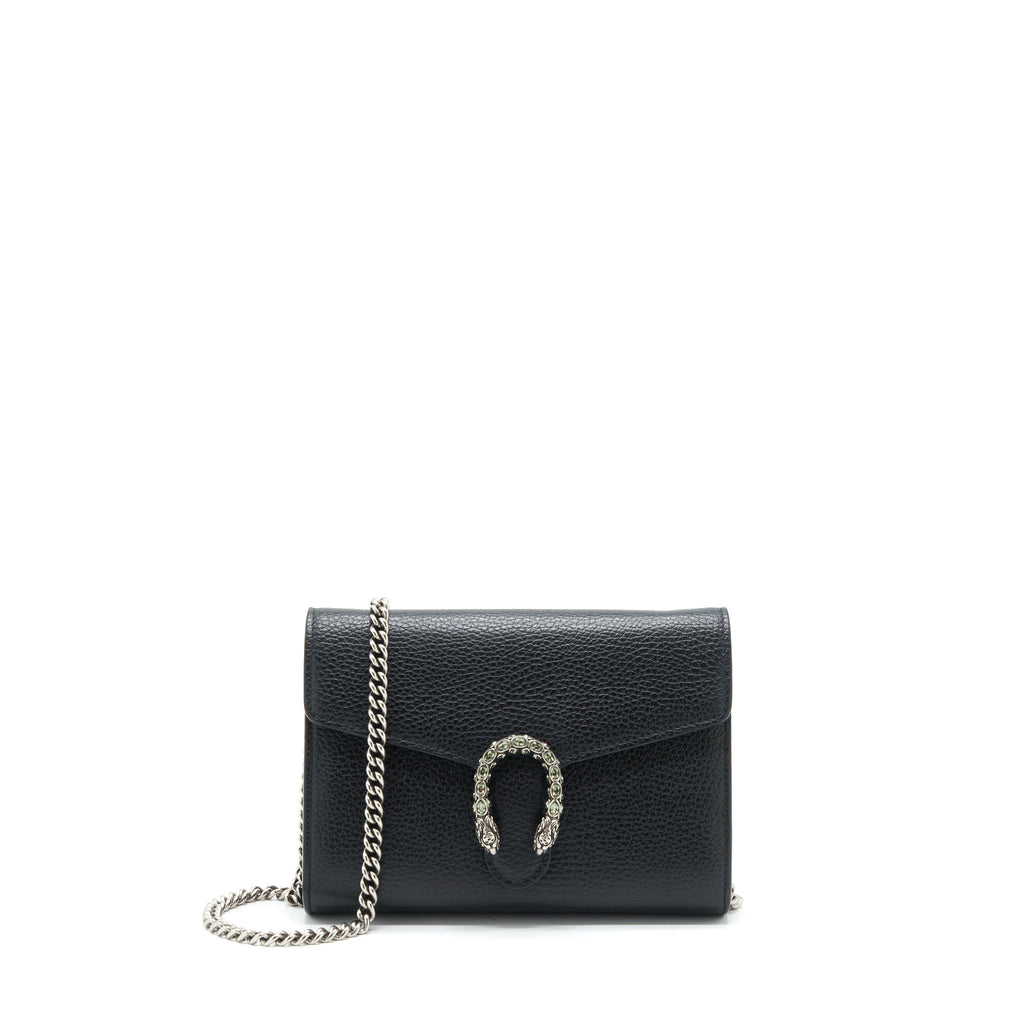 GUCCI MINI DIONYSUS WALLET ON CHAIN GRAINED CALFSKIN BLACK SHW