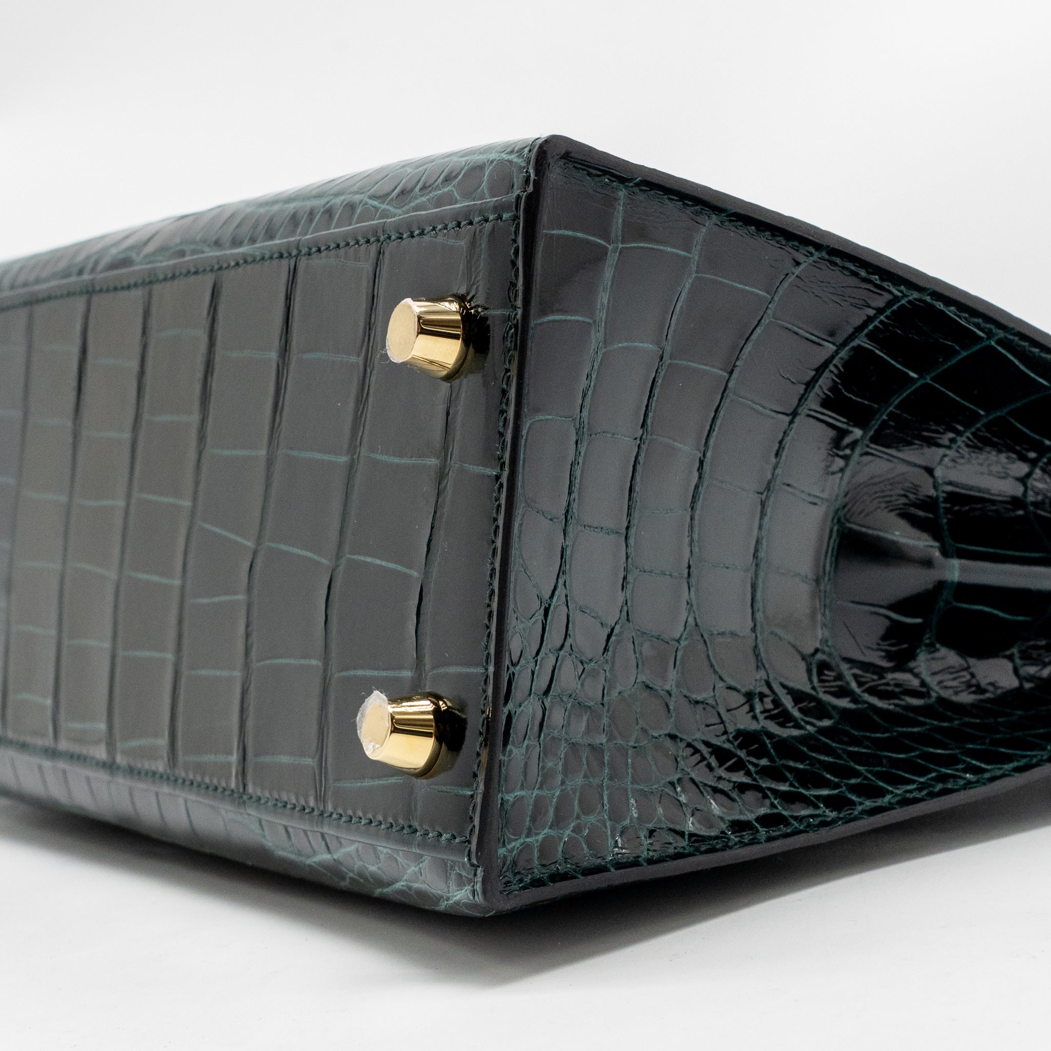 HERMES KELLY 25 SHINY ALLIGATOR MISSISSIPPIENSIS VERT CYPRES GHW