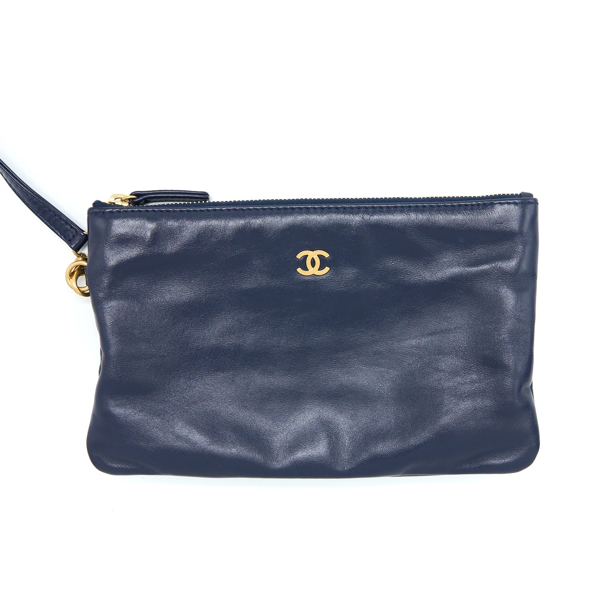 CHANEL SMALL 22 BAG SHINY CALFSKIN NAVY GHW (MICROCHIP)