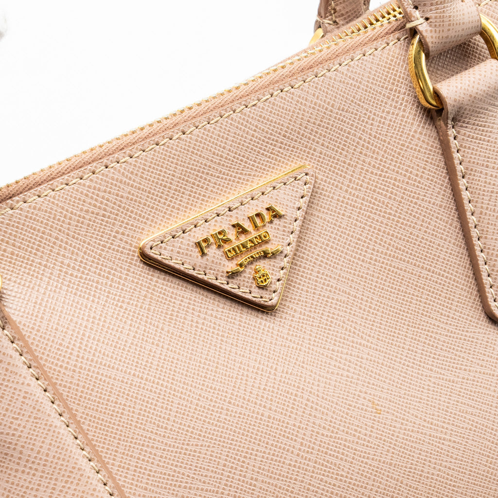 PRADA FUOCO SAFFIANO LUX LEATHER MEDIUM DOUBLE ZIP TOTE LIGHT PINK GHW