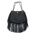 CHANEL TASSEL HOBO BAG FRINGED SHINY CALFSKIN BLACK BRUSHED GHW