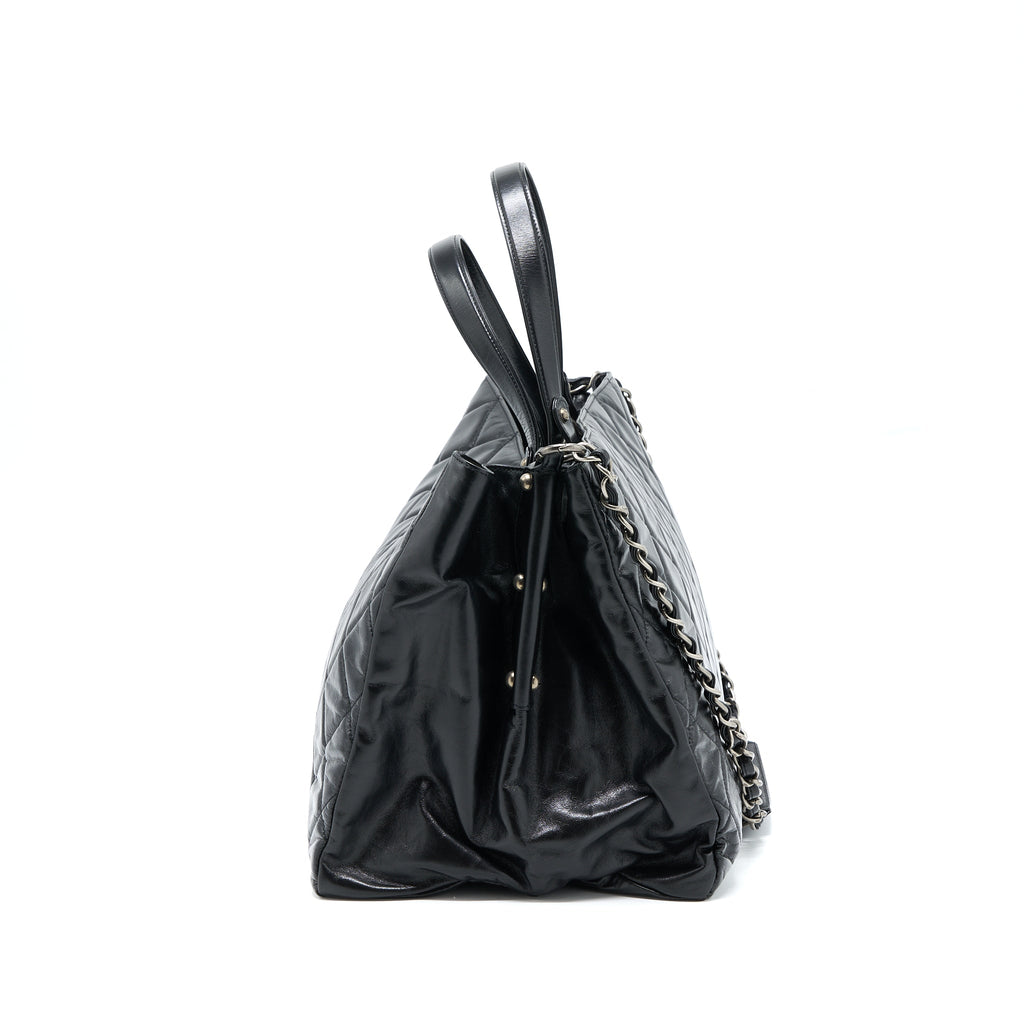 CHANEL LARGE TOTE BAG CALFSKIN BLACK RUTHENIUM HARDWARE