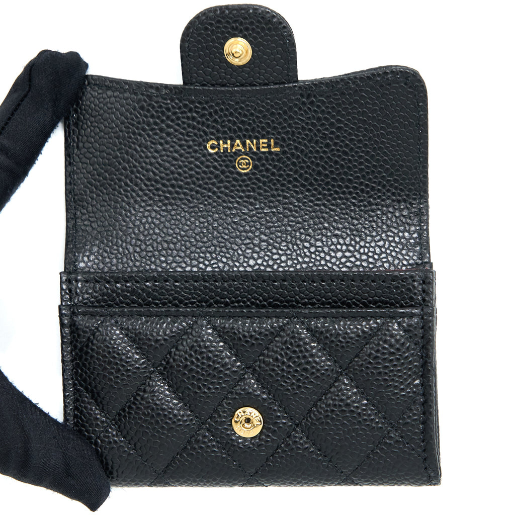 CHANEL CLASSIC FLAP CARD HOLDER CAVIAR LEATHER BLACK LGHW