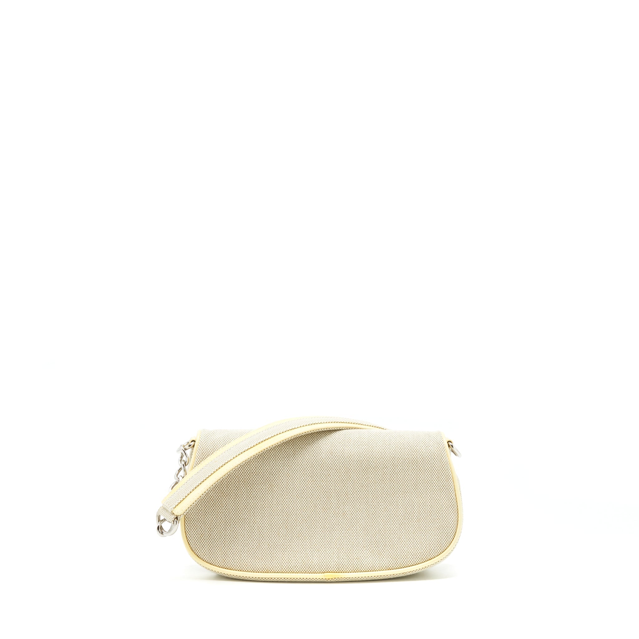 CHANEL BEIGE QUILTED CANVAS NO.5 CAMELLIA FLAP CREAMY SHOULDER BAG