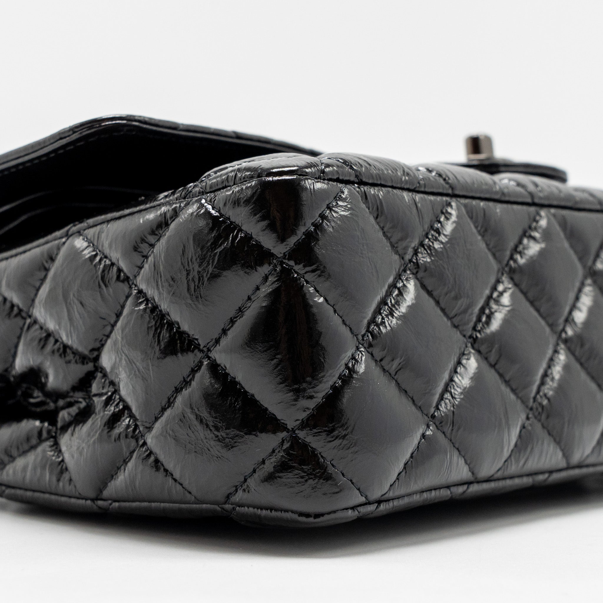 CHANEL MEDIUM CLASSIC DOUBLE FLAP BAG PATENT SO BLACK