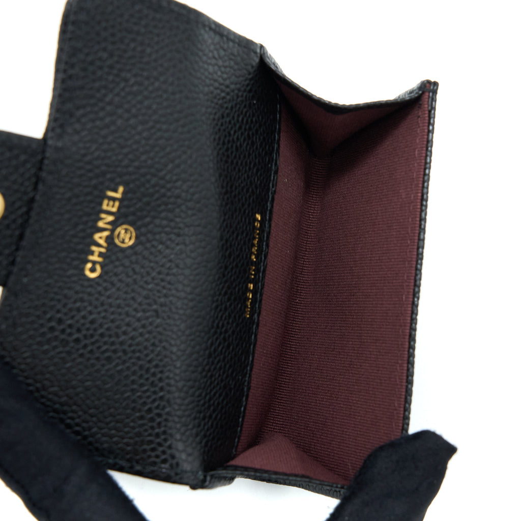 CHANEL CLASSIC FLAP CARD HOLDER CAVIAR LEATHER BLACK LGHW