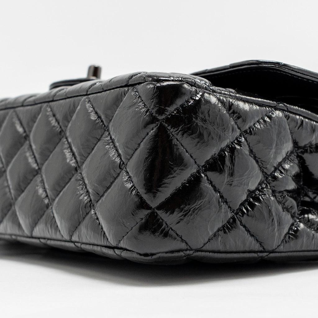 CHANEL MEDIUM CLASSIC DOUBLE FLAP BAG PATENT SO BLACK