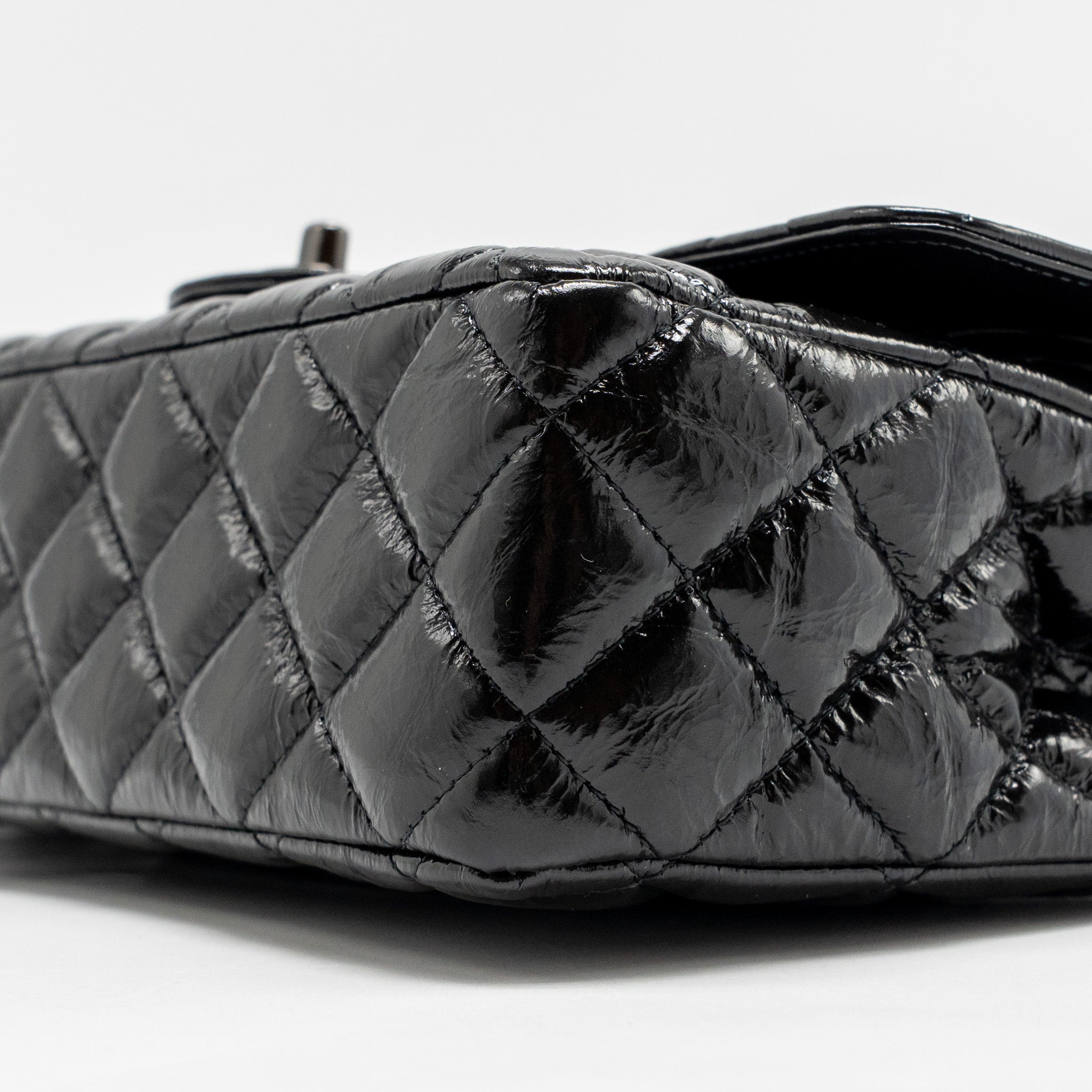 CHANEL MEDIUM CLASSIC DOUBLE FLAP BAG PATENT SO BLACK