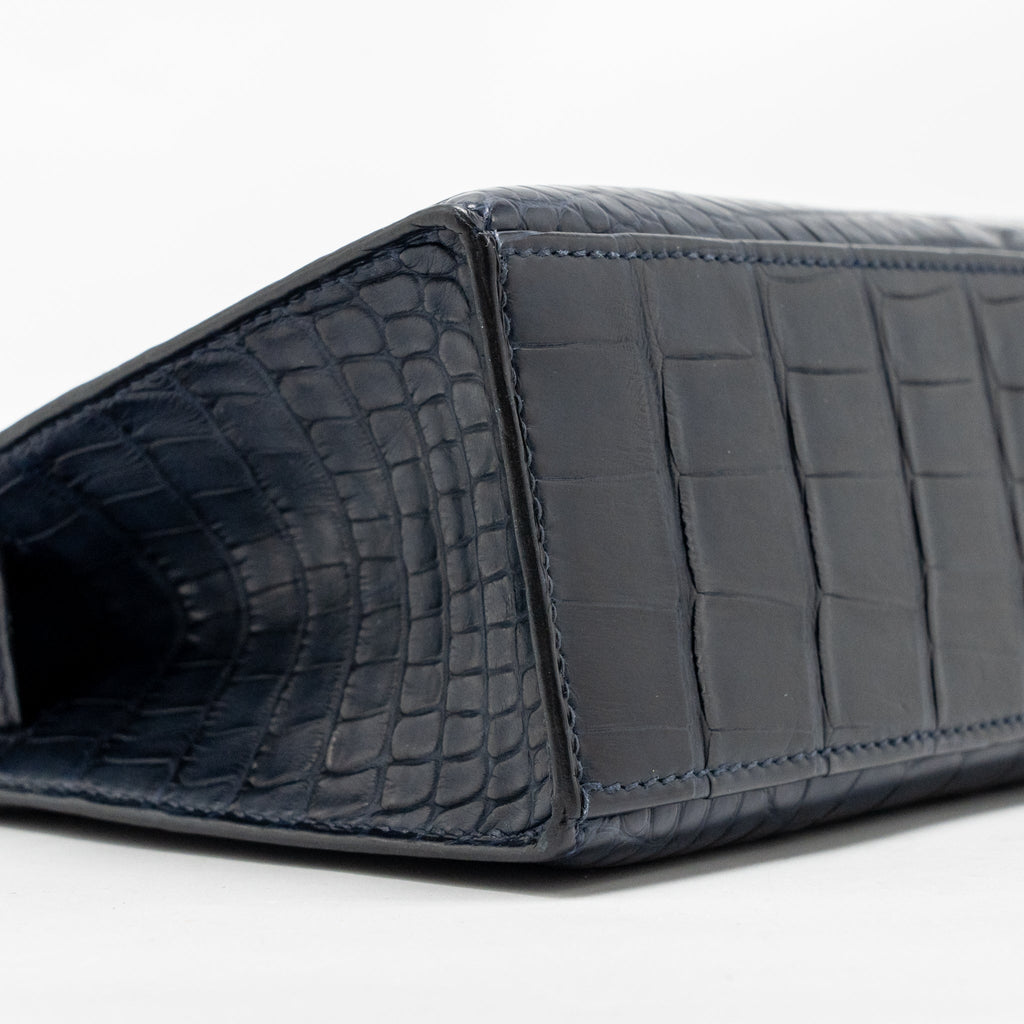 HERMES KELLY POCHETTE MATT ALLIGATOR MISSISSIPPIENSIS BLUE INDIGO GHW