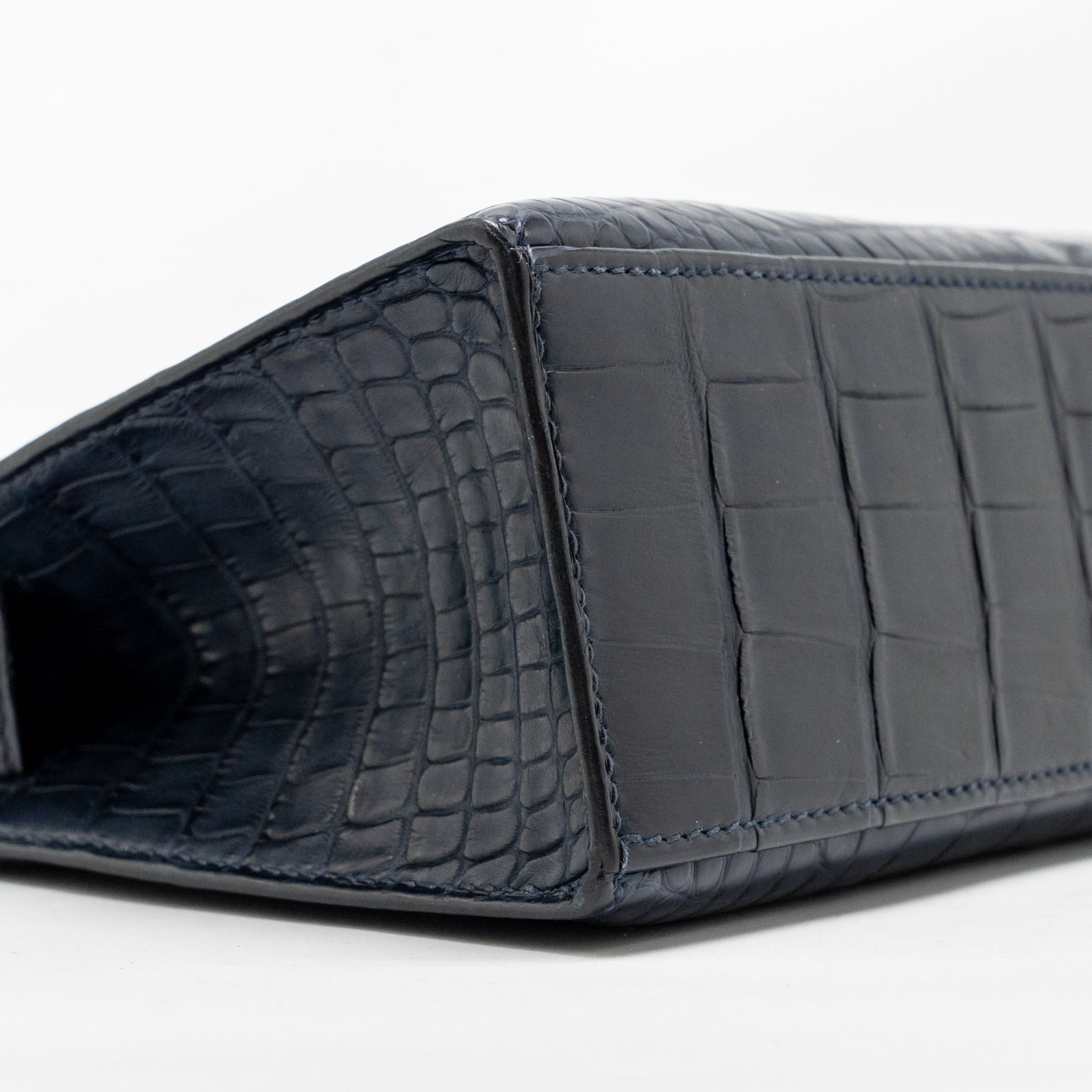 HERMES KELLY POCHETTE MATT ALLIGATOR MISSISSIPPIENSIS BLUE INDIGO GHW