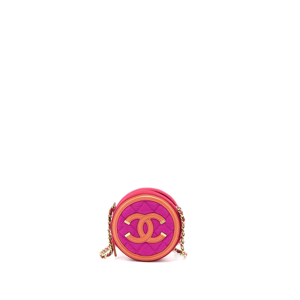 CHANEL ROUND CLUTCH WITH CHAIN FABRIC MULTICOLOUR GHW