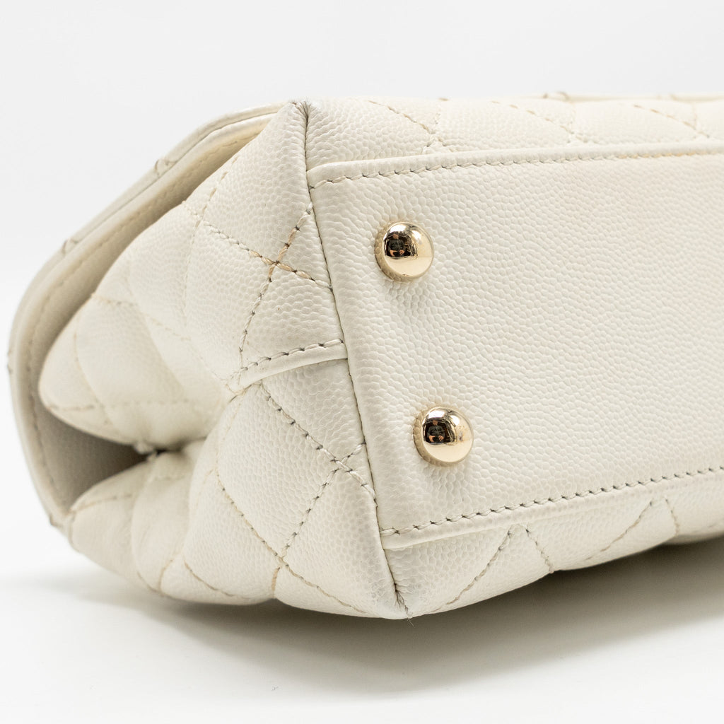 CHANEL MINI COCO HANDLE CAVIAR WHITE LGHW (MICROCHIP)