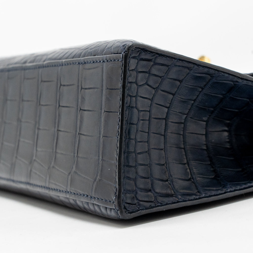 HERMES KELLY POCHETTE MATT ALLIGATOR MISSISSIPPIENSIS BLUE INDIGO GHW