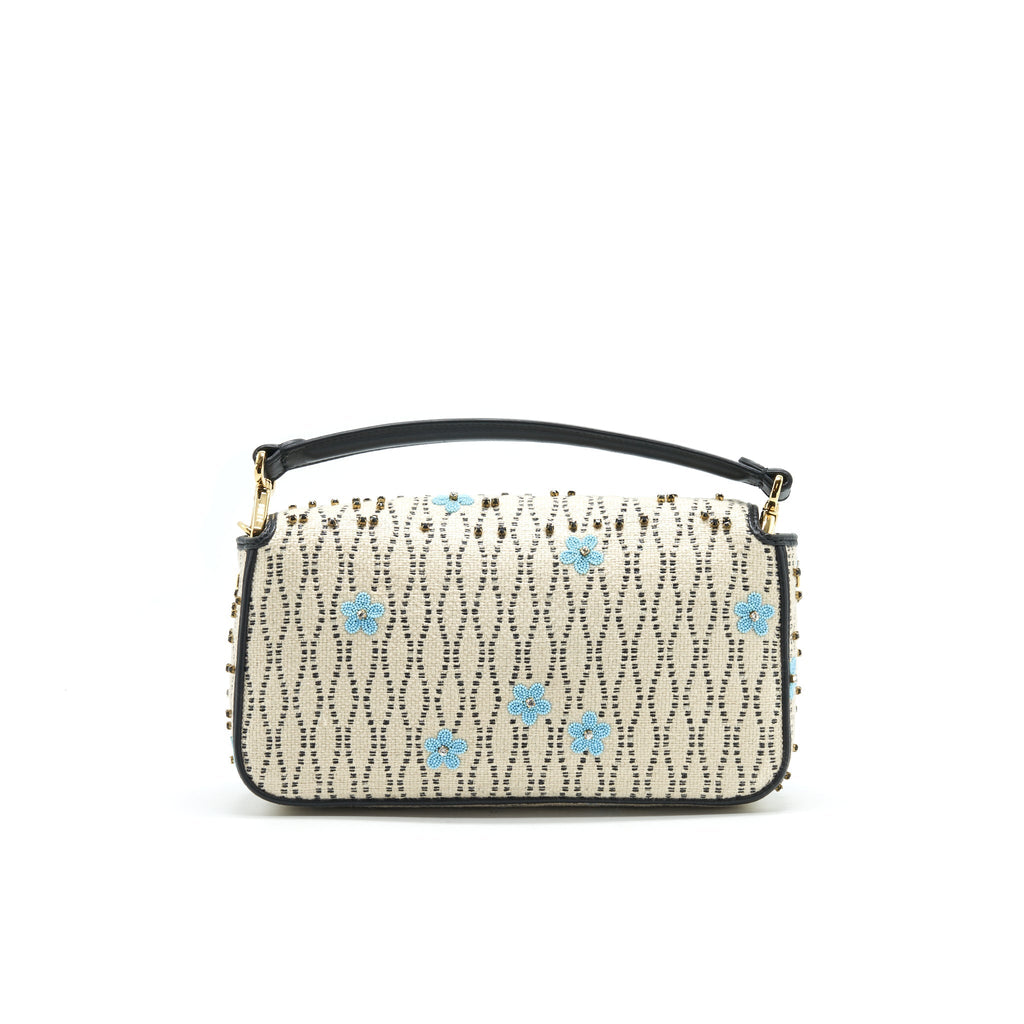FENDI BAGUETTE ICONIC MEDIUM WHITE RAFFIA BAG MULTICOLOR