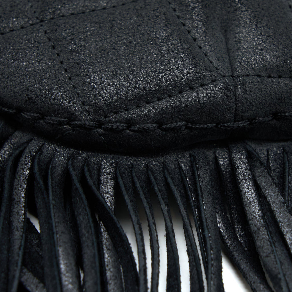 CHANEL TASSEL HOBO BAG FRINGED SHINY CALFSKIN BLACK BRUSHED GHW