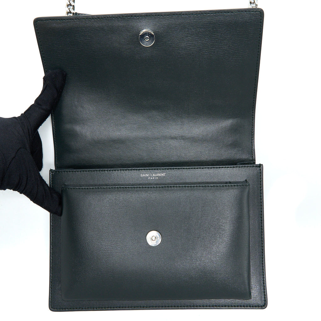 SAINT LAURENT SUNSET CHAIN BAG CALFSKIN DARK GREEN SHW