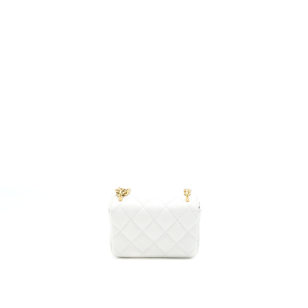 CHANEL 23C COCO LOVE MINI FLAP BAG WITH CHAIN CAVIAR WHITE BRUSHED GHW (MICROCHIP)