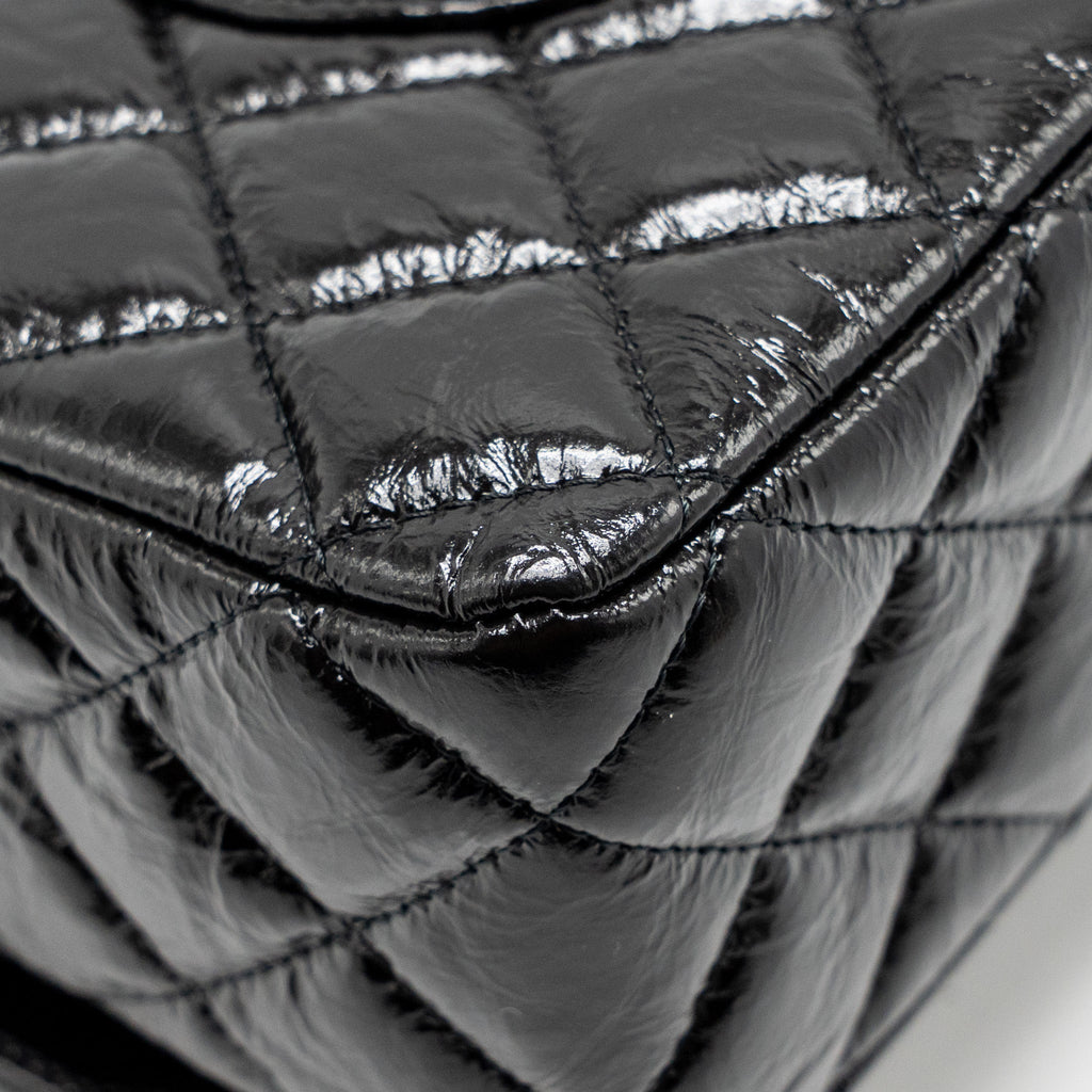 CHANEL MEDIUM CLASSIC DOUBLE FLAP BAG PATENT SO BLACK