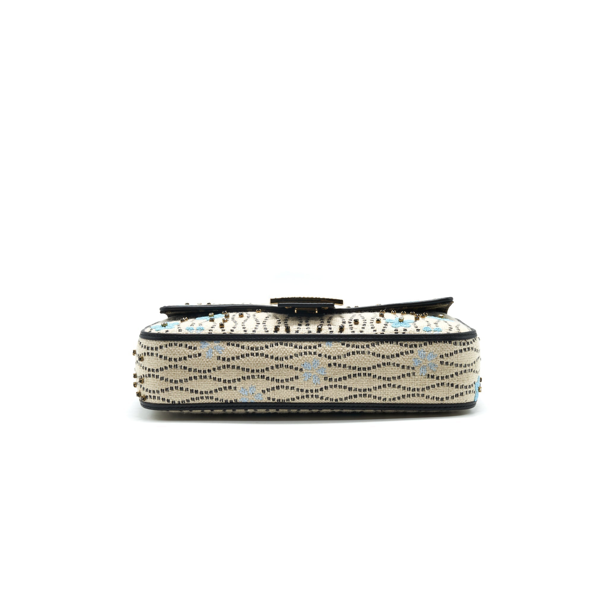 FENDI BAGUETTE ICONIC MEDIUM WHITE RAFFIA BAG MULTICOLOR