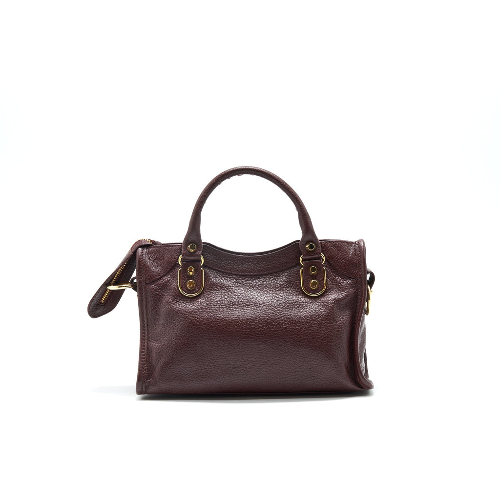 BALENCIAGA MINI EDGED CITY BAG BURGUNDY WITH GHW
