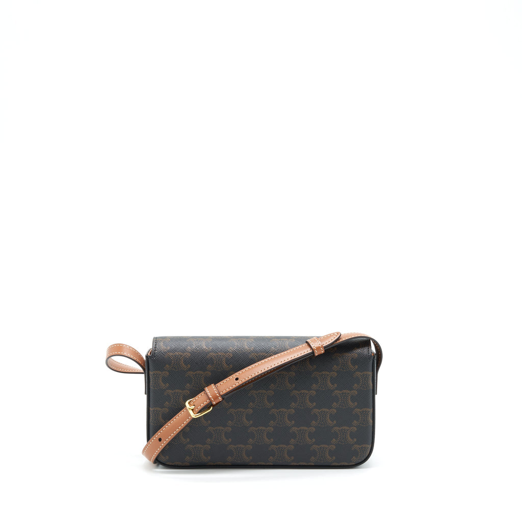 CELINE TRIOMPHE SHOULDER BAG TRIOMPHE CANVAS/CALFSKIN TAN GHW