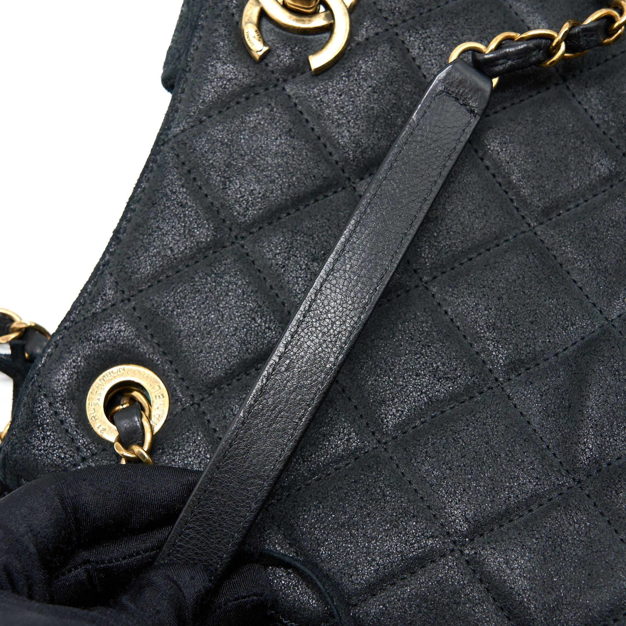 CHANEL TASSEL HOBO BAG FRINGED SHINY CALFSKIN BLACK BRUSHED GHW