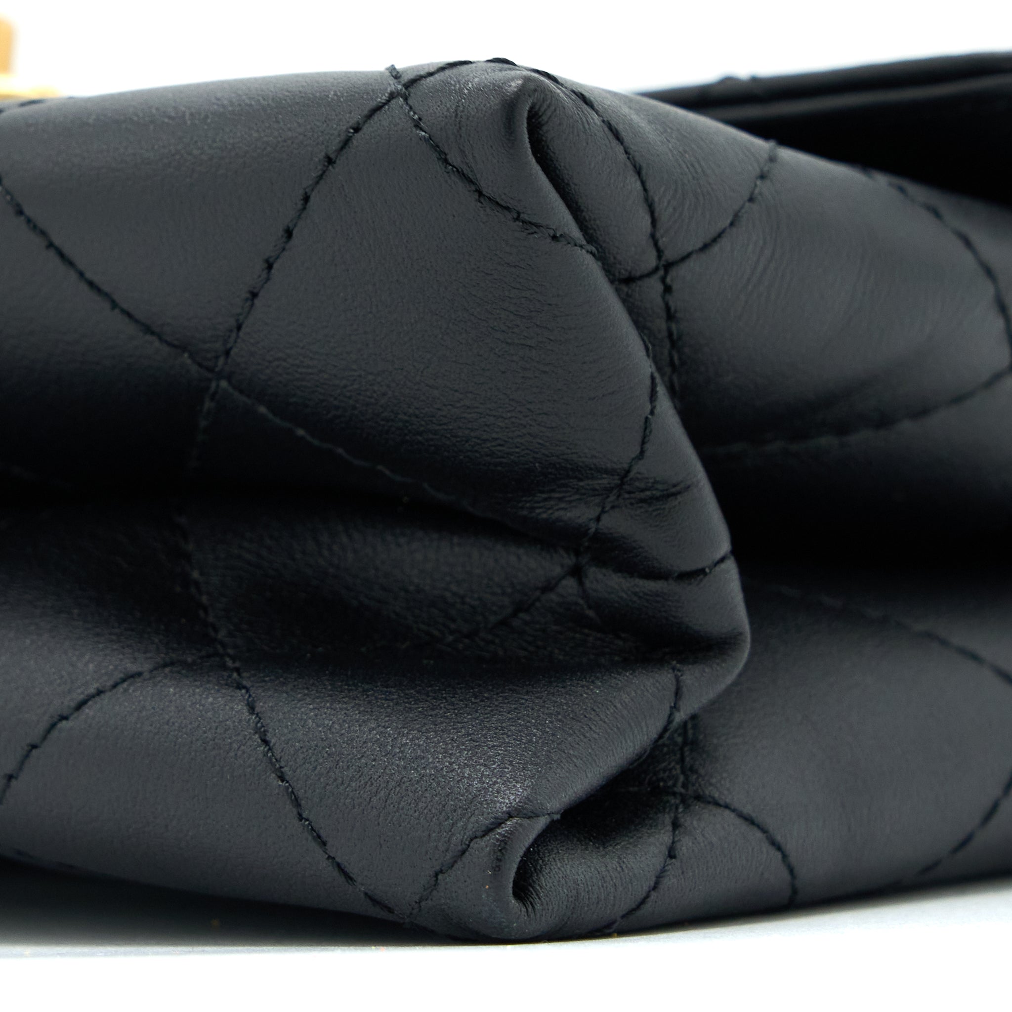 CHANEL HANDLE FLAP BAG CALFSKIN BLACK BRUSHED GHW (MICROCHIP)