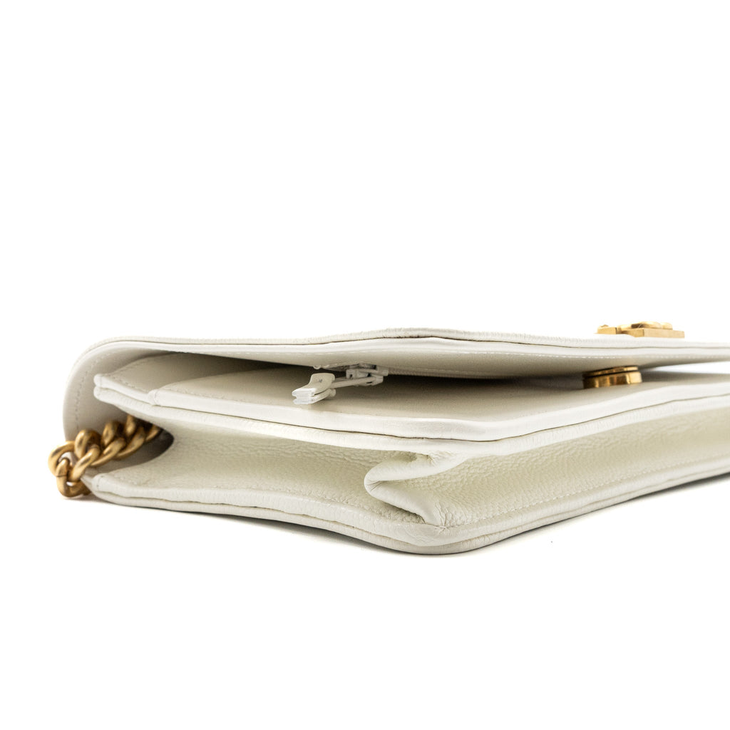 CHANEL CLASSIC BOY WALLET ON CHAIN CAVIAR WHITE GHW(MICROCHIP)