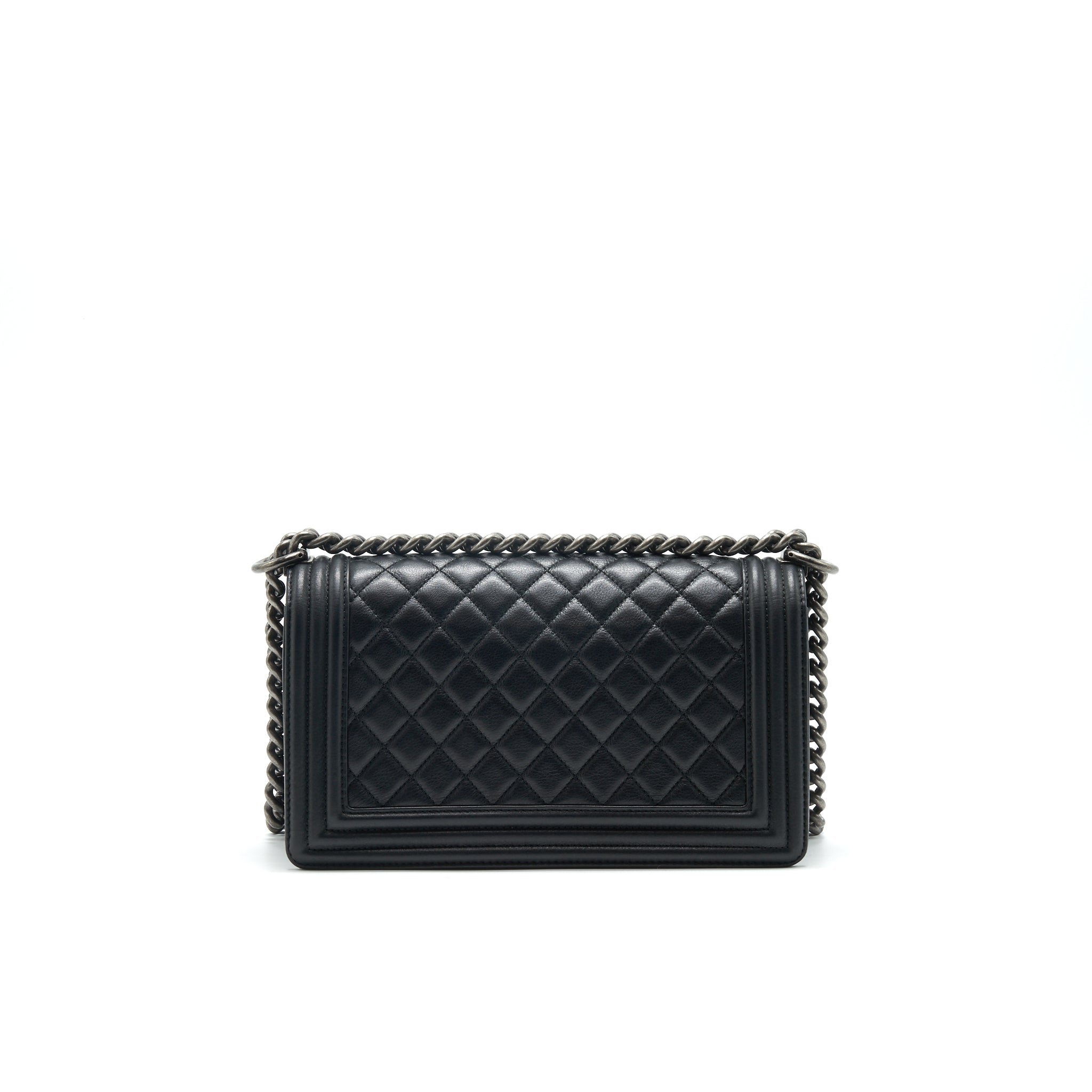 CHANEL OLD MEDIUM LEBOY BAG BLACK RUTHENIUM HARDWARE CALFSKIN