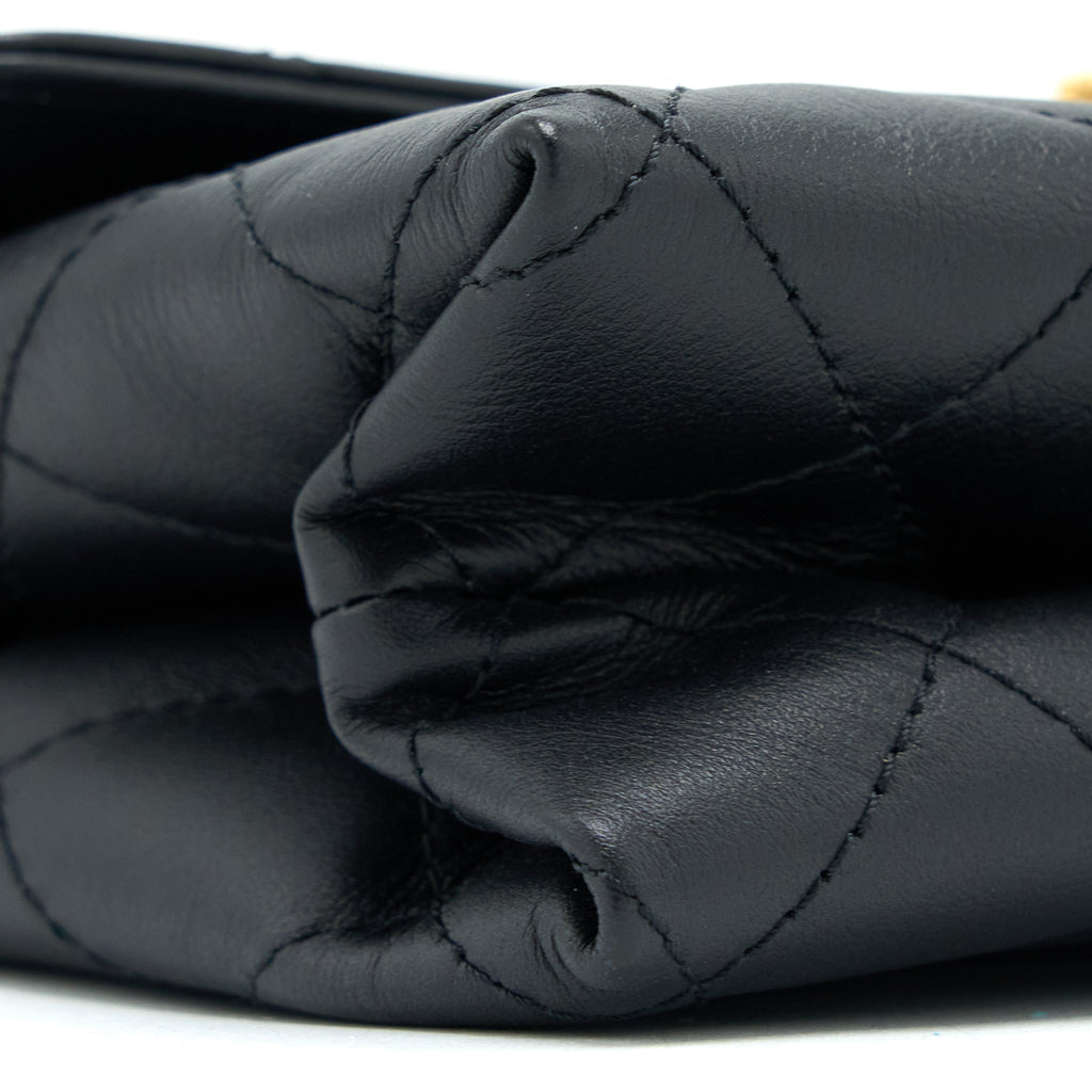 CHANEL HANDLE FLAP BAG CALFSKIN BLACK BRUSHED GHW (MICROCHIP)