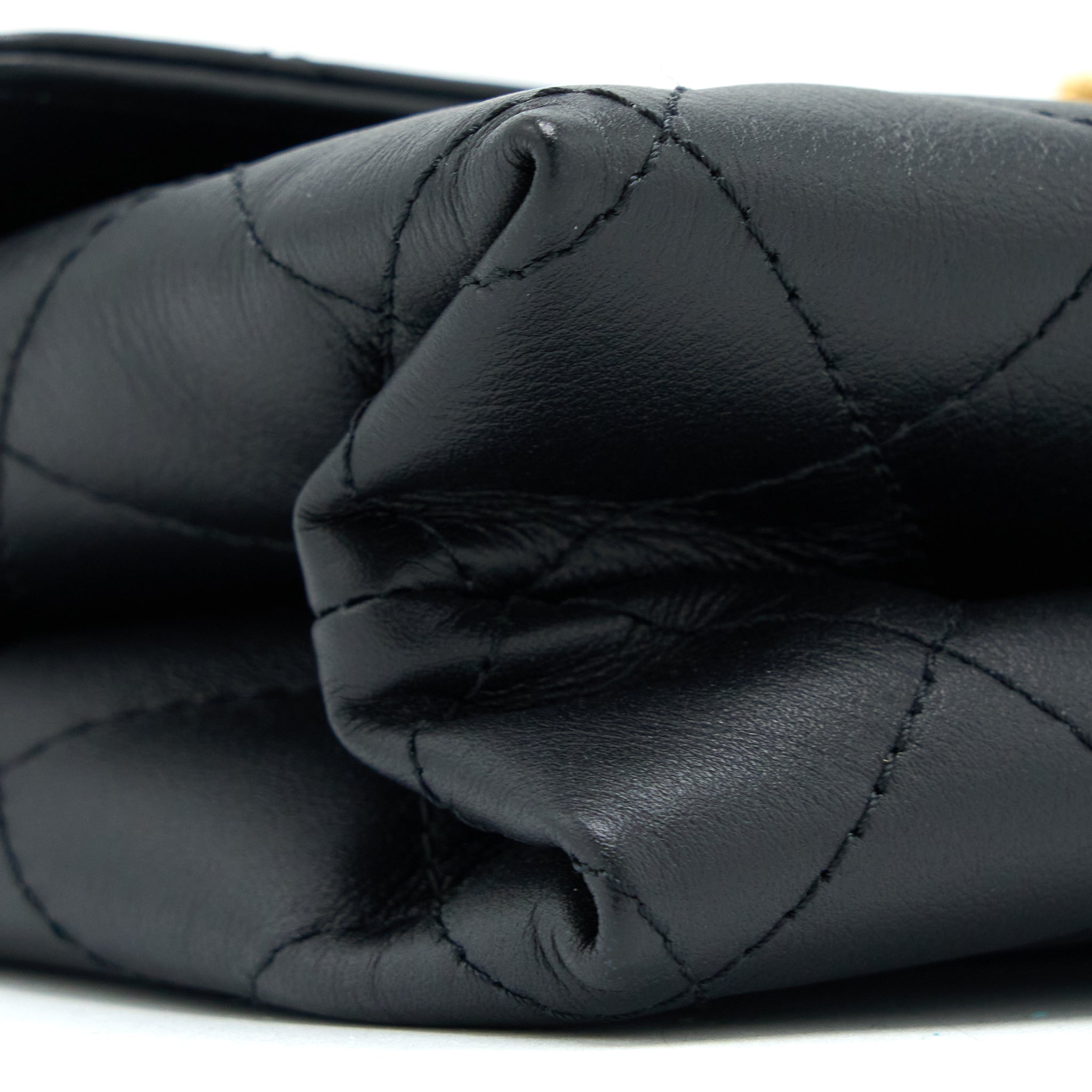 CHANEL HANDLE FLAP BAG CALFSKIN BLACK BRUSHED GHW (MICROCHIP)