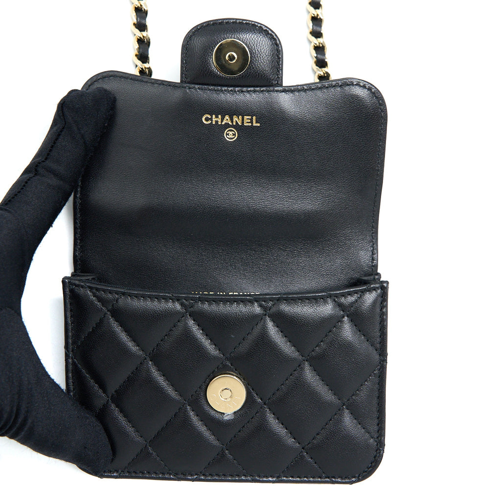 CHANEL MINI TOP HANDLE FLAP BAG LAMBSKIN BLACK LGHW