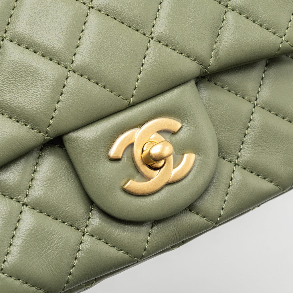 CHANEL PEARL CRUSH MINI SQUARE FLAP BAG LAMBSKIN GREEN GHW (MICROCHIP)