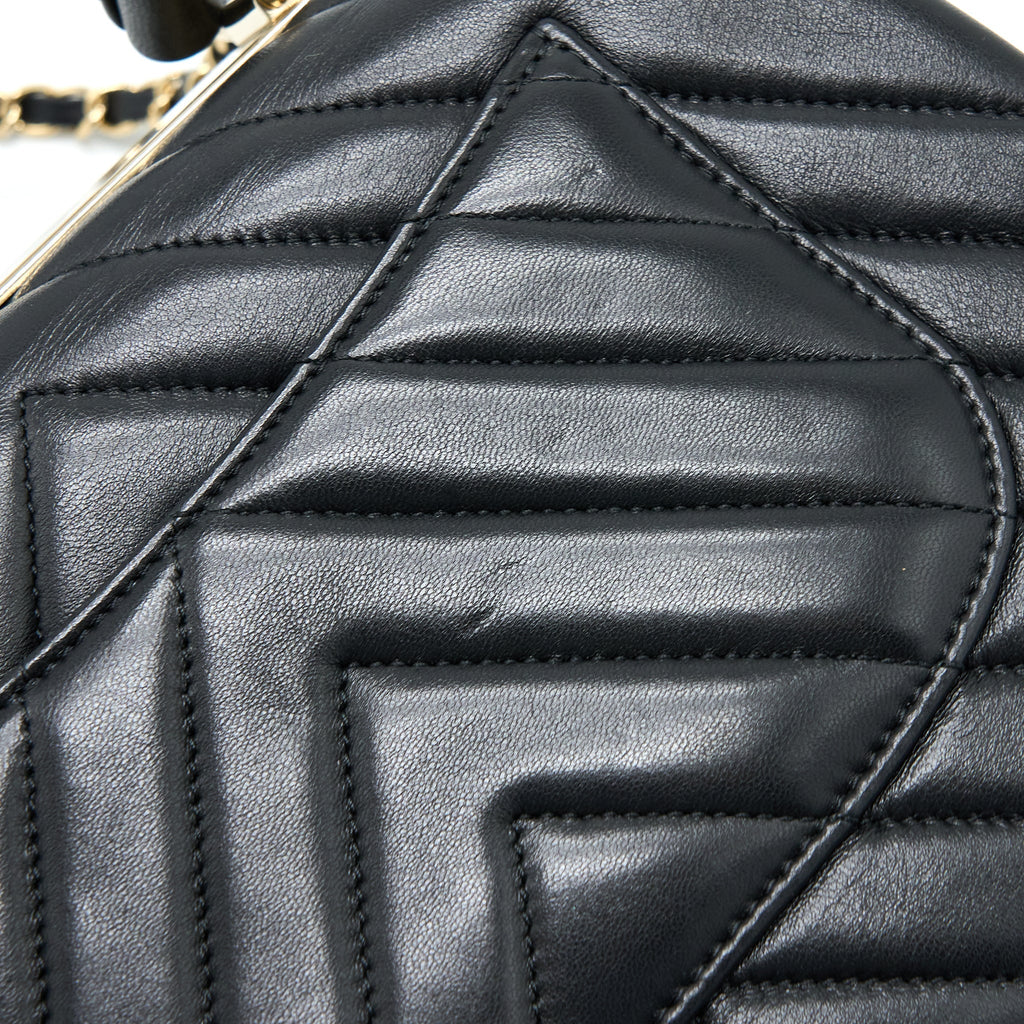 CHANEL CHEVRON TRENDY CC TOP HANDLE FLAP BAG LAMBSKIN BLACK LGHW