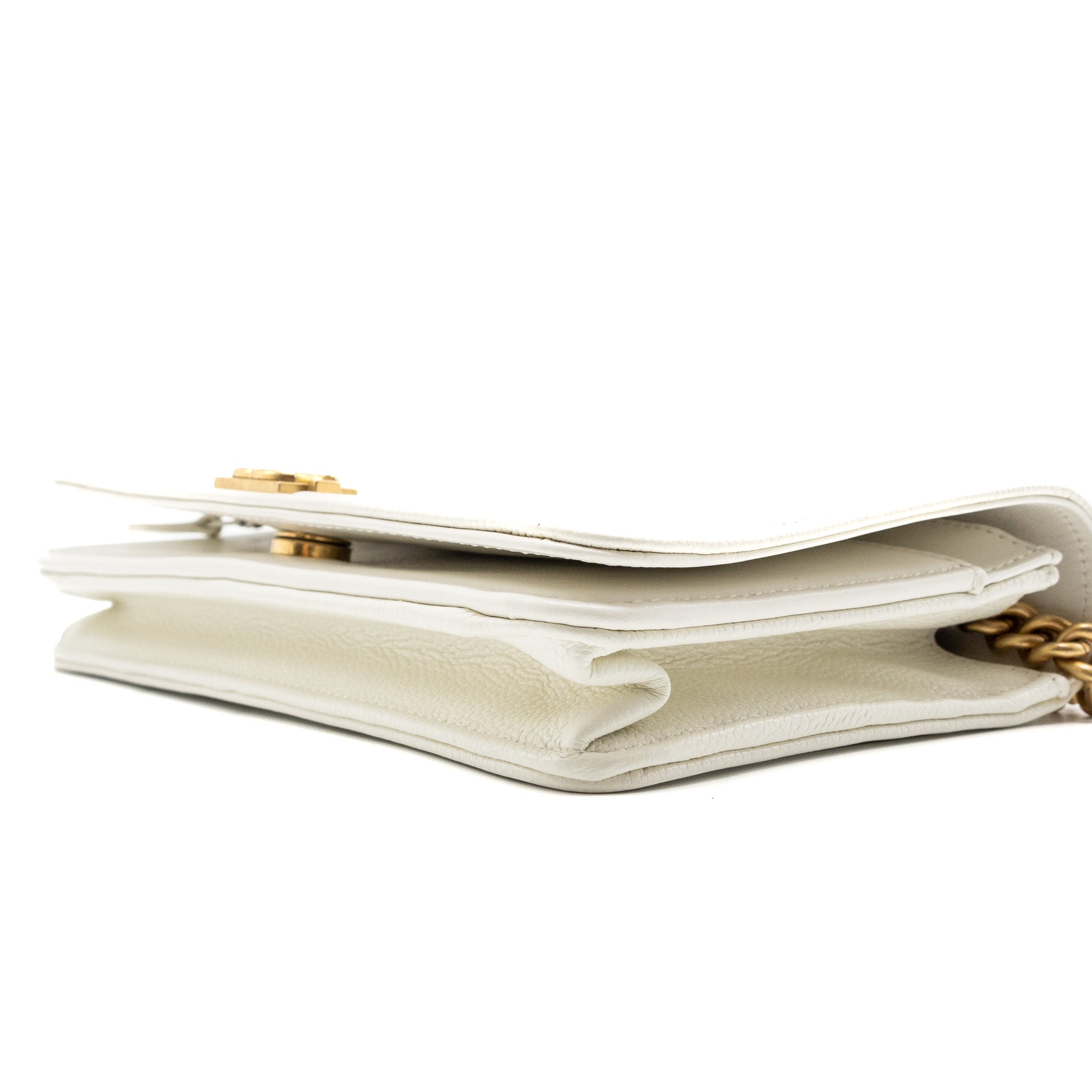 CHANEL CLASSIC BOY WALLET ON CHAIN CAVIAR WHITE GHW(MICROCHIP)