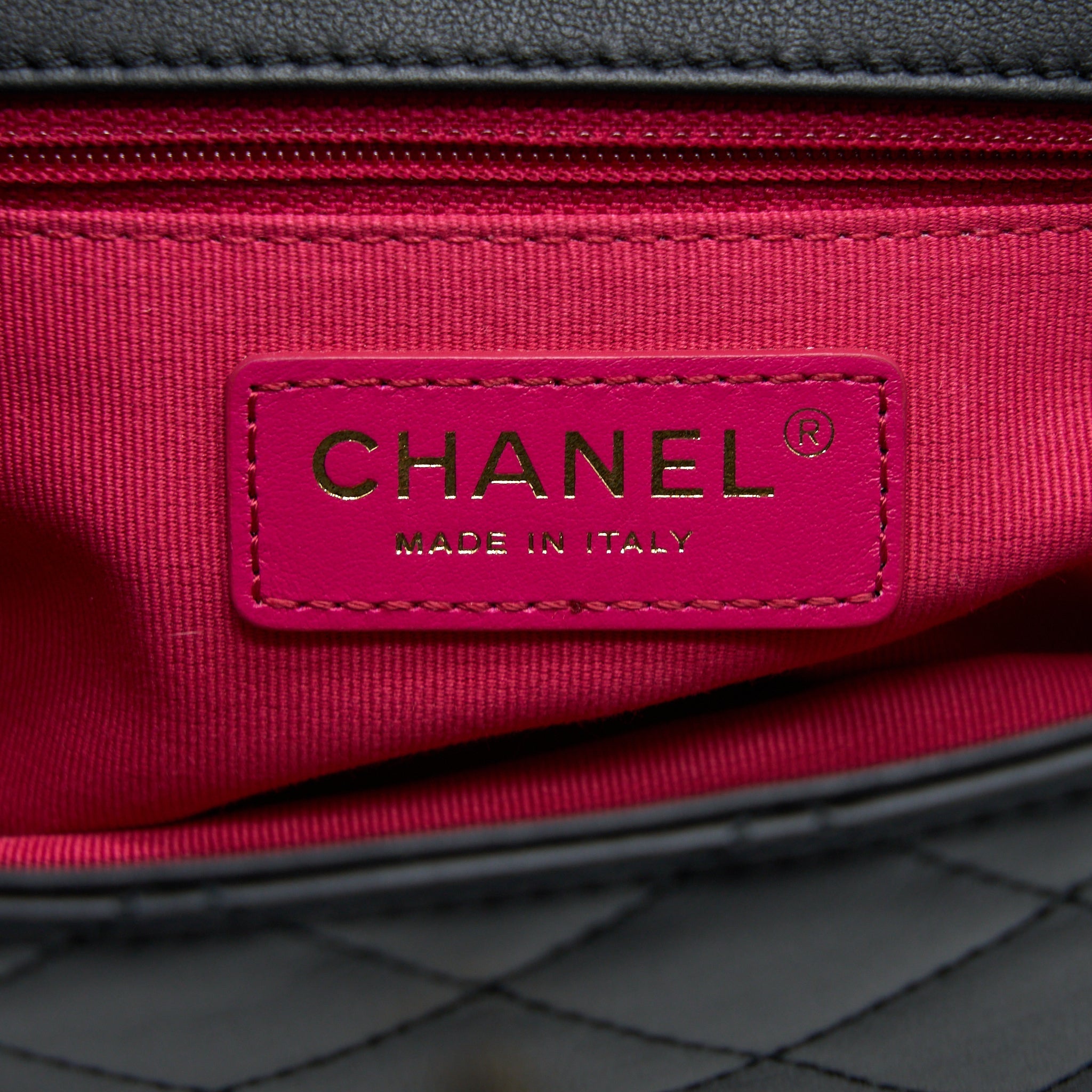 CHANEL HANDLE FLAP BAG CALFSKIN BLACK BRUSHED GHW (MICROCHIP)