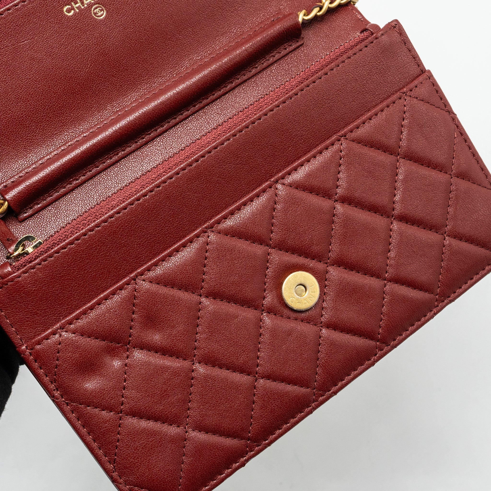 CHANEL WALLET ON CHAIN LAMBSKIN BURGUNDY GHW