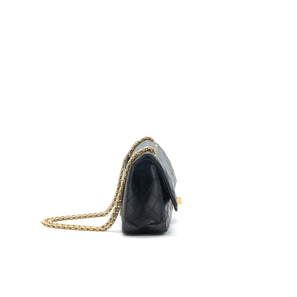 CHANEL 2.55 REISSUE SMALL FLAP BAG AGED CALFSKIN IN BLACK GHW