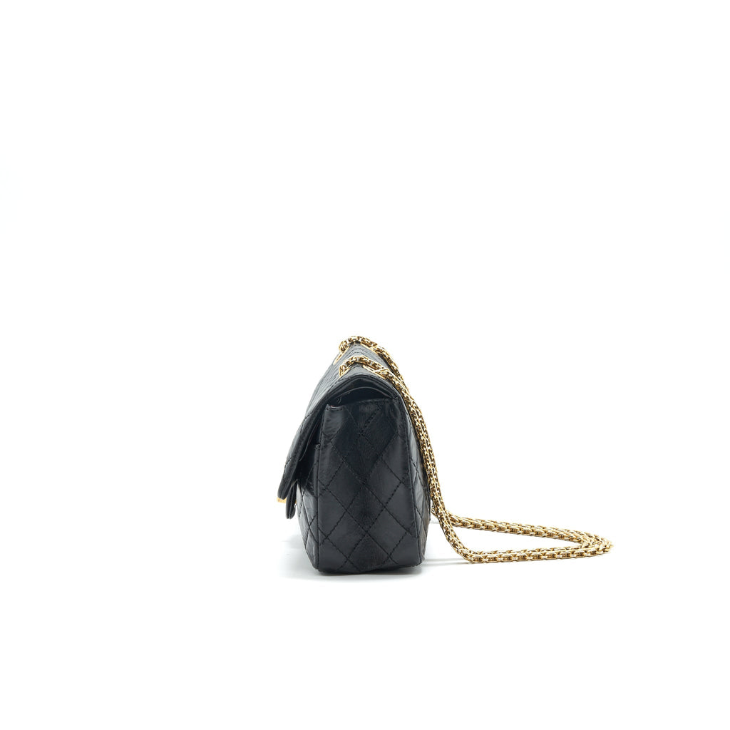 CHANEL 2.55 REISSUE SMALL FLAP BAG AGED CALFSKIN IN BLACK GHW