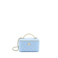 CHANEL 22S LETTER LOGO TOP HANDLE LONG VANITY WITH CHAIN CAVIAR LIGHT BLUE GHW