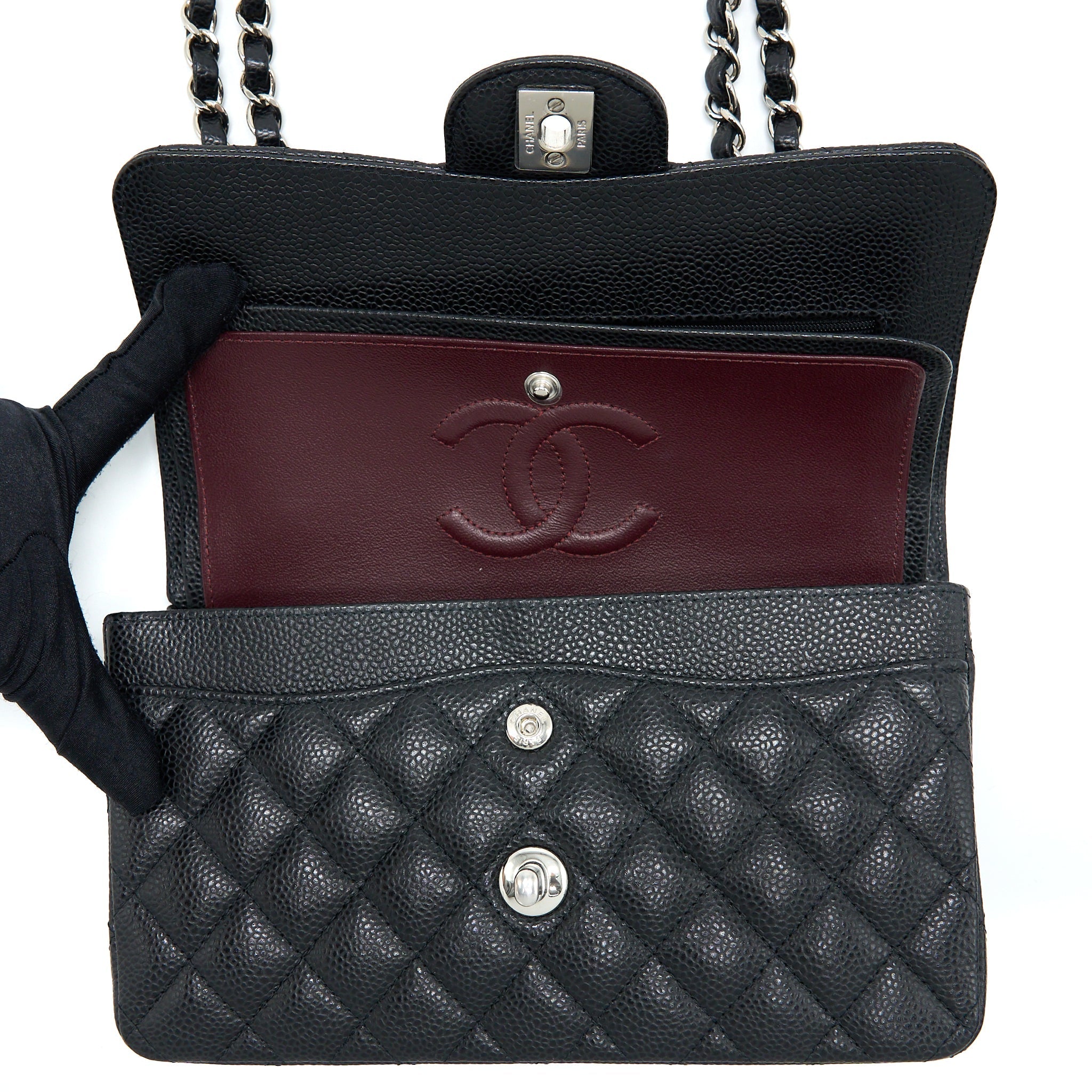 CHANEL SMALL CLASSIC FLAP BAG CAVIAR BLACK SHW
